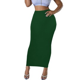 Women's Long Pencil Skirt - High Waisted Summer Fall Y2K Club Bodycon Tight Maxi Skirts Dark Green M