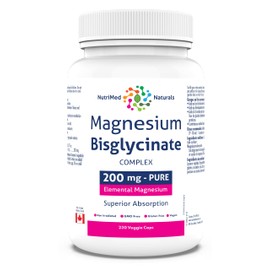 Nutrimed Naturals Magnesium Bisglycinate 200mg - 230 Caps for Muscle & Bone Health, Sleep Support - 3rd Party Tested & Made in Canada