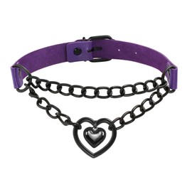 Eigso Punk Gothic Necklace Chains and Heart PU Leather and Alloy with Clasp for Men, Women, Faux Leather, No Gemstone