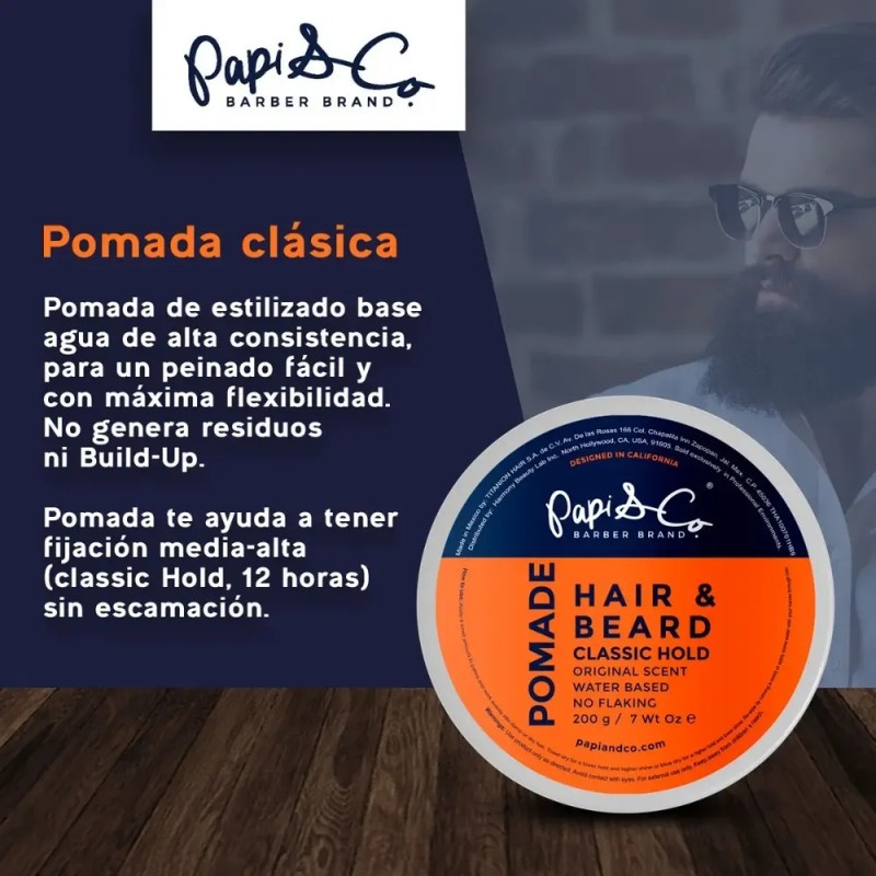 Pomade Classic Hold Papi & Co 200g Para Cabello Y