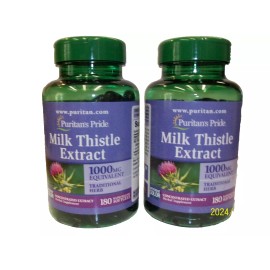 Puritan's Pride Milk Thistle (Silymarin) 1,000 mg 180 Softgels (2 Btl.)