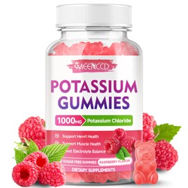 Potassium Gummies, Potassium Chloride 1000mg for Adults, Sugar-Free Potassium Supplement Gummies Support Electrolyte Balance & Leg Cramps for Women & Men, Raspberry Flavor, 60 Count
