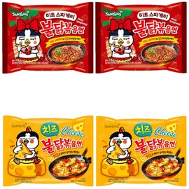 Hot & Spicy Noodle Fusion Combo [Samyang Hot Chicken Flavors] Carbo, Cheese, Corn Soup, and Spaghettis Flavors (CHEESE+SPAGETTI, 5+5)