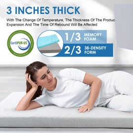 KingChii CertiPUR-US Memory Foam Camping Mattress, Portable Roll Up Travel Car Camping Mattress Sleeping Pad & Floor Mattress, Cot Mattress Guest Bed for Sleepover (Twin-XL/80 * 38 * 3 inch)