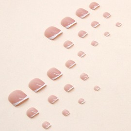 French Fake Toenails : 24Pcs White Press on Toenails - Short Square Fake Nails Nude Pink False Toe Nails Summer Full Cover Toe Nails for Women and Girls