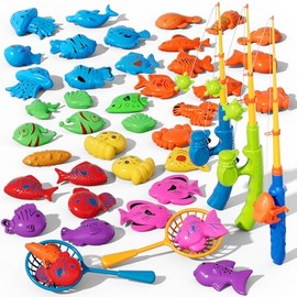 Magnetic Fishing Game Set for Toddlers 1-3 & Kids Age 3-5 Fishing Toys Includes Pole Rod Net & Floating Fish Water Table Bathtub & Pool Play Accessory with Ocean Animals for Summer Fun