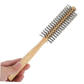Baluue Wooden Round Hair Styling Brush Compact Blow Drying Brush for Curly Hair Ergonomic Schima Handle for Easy Control for Home Use Durable Reliable Design