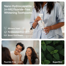 Before | Fluoride Free n-HA Whitening Toothpaste | Natural, Nano Hydroxyapatite Helps Strengthen Teeth & Remineralize Enamel for Oral Health, Lasting Mint Flavor, Made in The USA — 4.4oz