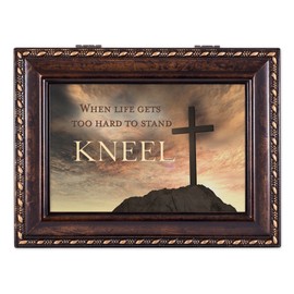 Cottage Garden When Life Gets Too Hard to Stand, Kneel Burlwood Finish Jewelry Music Box Plays Canon in D