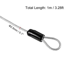 TOP-VIGOR 1Pcs Security Steel Cable, 2.5mm x 1m / 3.28ft Coated Safety Wire Rope Double Loop Flexible Security Cable Lock for Outdoor Travel Luggage Bike, Transparent