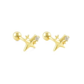 Stars Zirconia Stud Screw Back Earrings For Women Girls Minimalist 925 Fashion Sterling Silver 18k Gold Plated, Platinum Plated Hypoallergenic Jewellery with Gift box (18k Gold)
