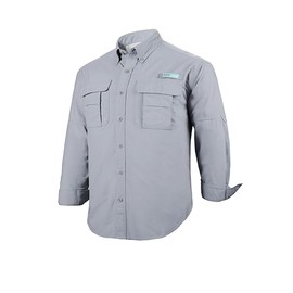 Tuna Men's Fishing Hiking UPF 50+ Sun Protection Anti-Static Waterproof Outdoor Two Pockets Long Sleeve Shirts (Cool Grey #2 L)
