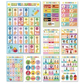 EggSun 8pcs American Sign Language Charts for Kids, ASL Alphabet Prints for Babies and Toddlers, Educational Sign Language Posters for Classroom, Students, and Toddler Room Decor