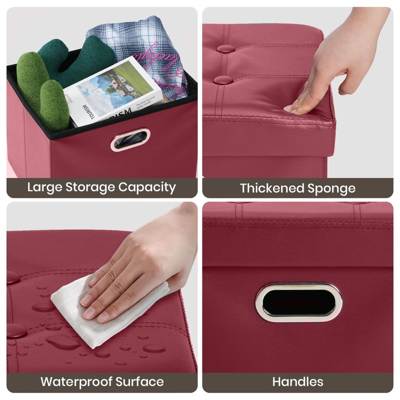 COSYLAND Storage Ottoman Foot Rest - 17x13x13in Leather Ottoman Rectangle