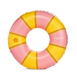 FUNBOY Giant Vintage Pink & Yellow Stripe Inflatable Pool Float with Cup Holder 48" Pool Float for Adults Inner Tube Pool Toys Swim Rings Swimming Pool Accessories&Lounger Float for Pool Party&Summer