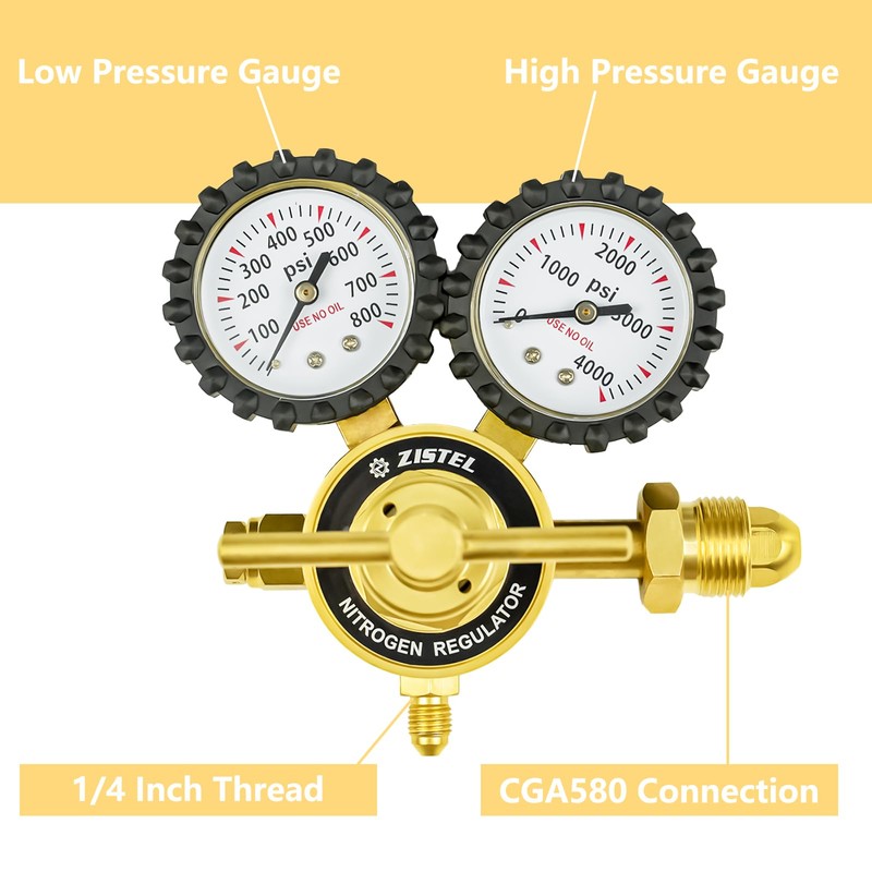 Zistel Nitrogen Regulator with Hose, 0-800 PSI Output Pressure, CGA580