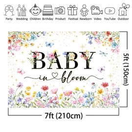 Mocsicka Wildflower Baby in Bloom Backdrop Wildflower Baby Shower Decorations for Girl Floral A Little Wildflower is On The Way Photoshoot Background Banner (7x5ft, White)