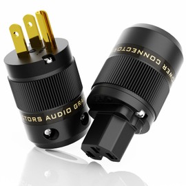 Preffair 1 Pair Brass Gold Plated Power Plug Hi-End US AC 3 Pin Male Power Plug IEC320 C15/13 Female Connector for Audio Grade Power Cables DIY HiFi 10A/250V~15A/125V (P078G/C078G)