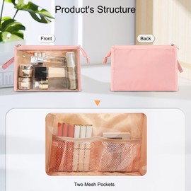MONSTINA Makeup Bag,Clear Cosmetic Bag Large Capacity,Portable Travel Makeup Case Organizer,Waterproff Toiletry Bag for Girls and Women,Pink