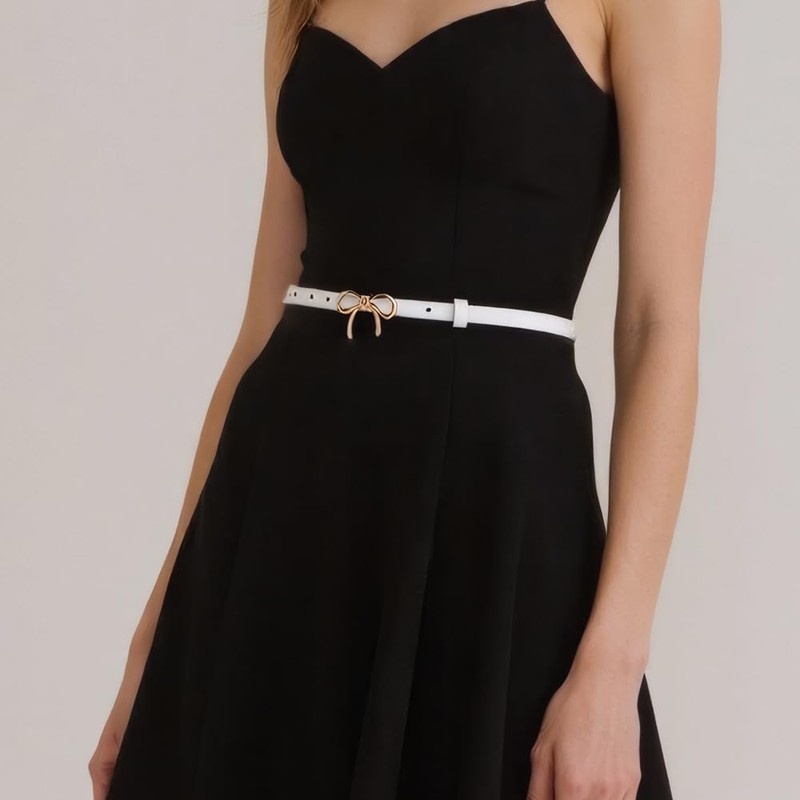 rgwtgkyh Womens Leather Belt Gold Bow Skinny Belt for Dresses