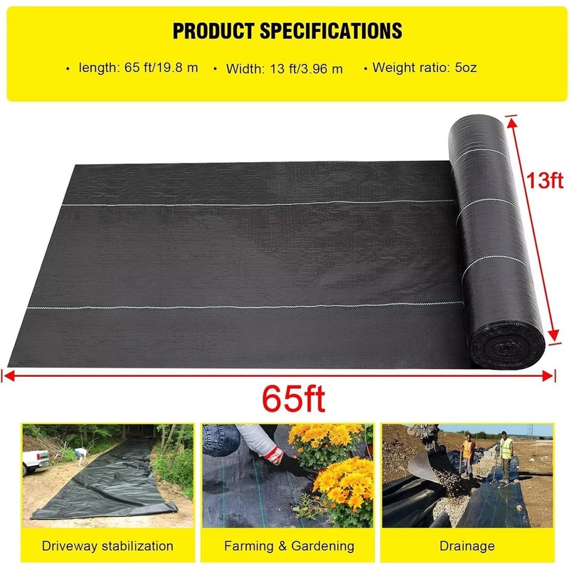 forimo Driveway Fabric, 13x65 ft Road Fabric Commercial Barrier Fabric,