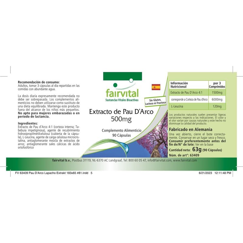 Fairvital Lapacho Bark Extract 500 mg - Pau D'Arco -