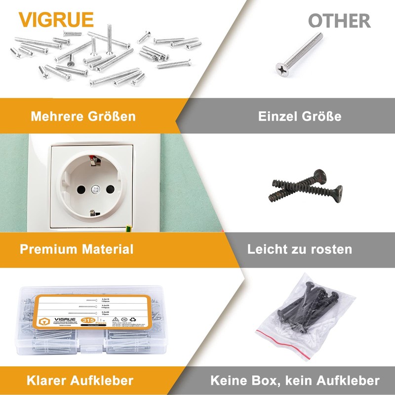 VIGRUE 315 pieces device screws for switch boxes, machine screws,