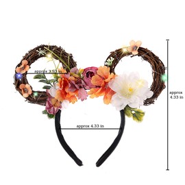 JIAHANG Light Up Mouse Ear Hair Flower Crown Headband，LED Flashing Branch Mouse Ear Hairband Festival Hair Accessories for Women Girls