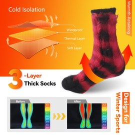 Sunew Skiing Thermal Socks 4 Pack,Men's Winter Mens Cold Temperature Warm Thick Heavy Calf High Home Sleeping Slipper Big Boys,Comfortable Athletic Hikers Trekker Socks,Black Red Large