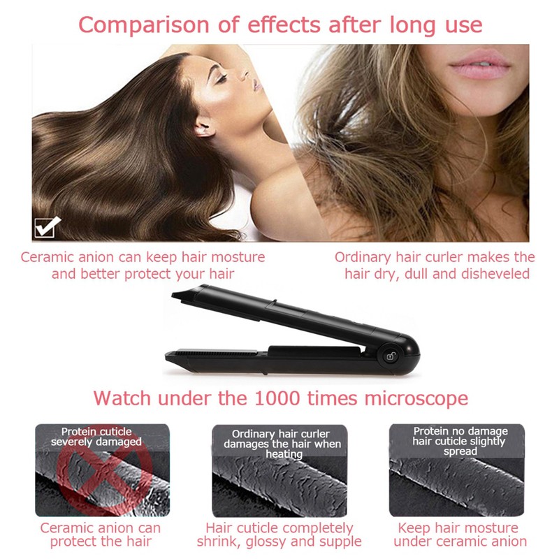 Mini Rechargeable Cordless Hair Curler & Straightener Hair Ironing Device