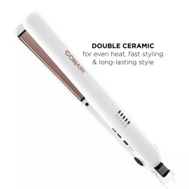 Conair Double Ceramic Flat Iron, 1 Inch Flat Iron, White / Rose Gold