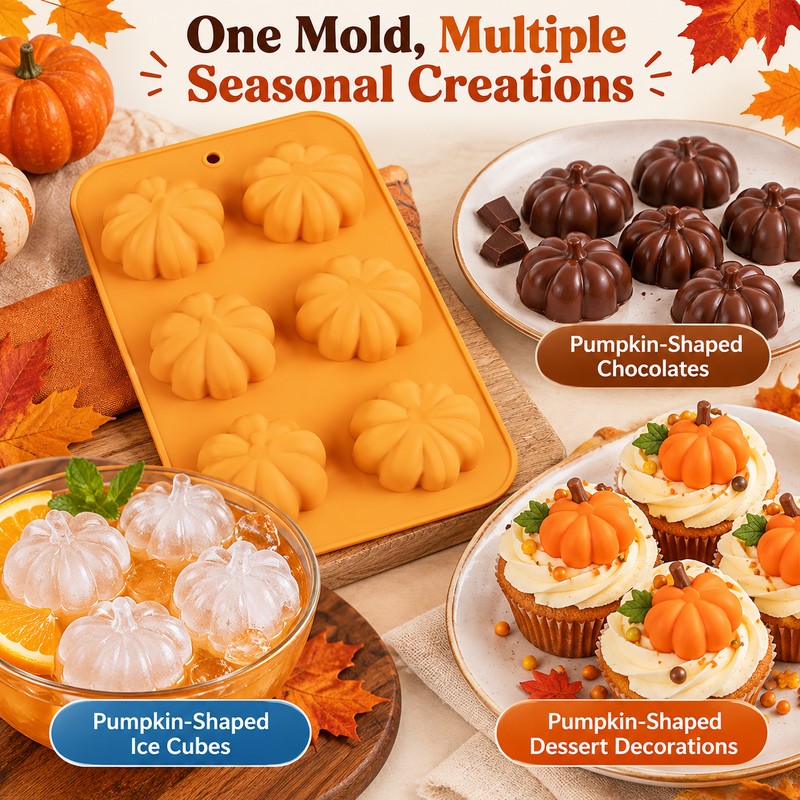 Pumpkin Silicone Mold for Fall Treats – 6-Cavity Tray for