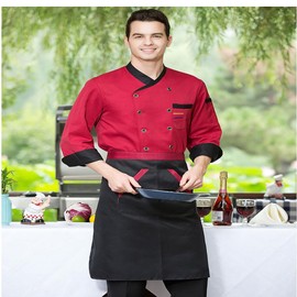 [Betyiro] Cook's Clothing Short Sleeve Restaurant Hotel Cook Clothes For Men And Women Restaurant Hotel Cook Work Clothes Long Sleeve Breathable Pure Color Large Size, red1