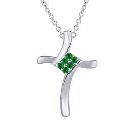 Dabangjewels Round Cut 6 Stone 14k White God Over .925 Sterling Silver Green Emerald Swirl Cross Pendant Necklace Valentine's Day Special for Womens.