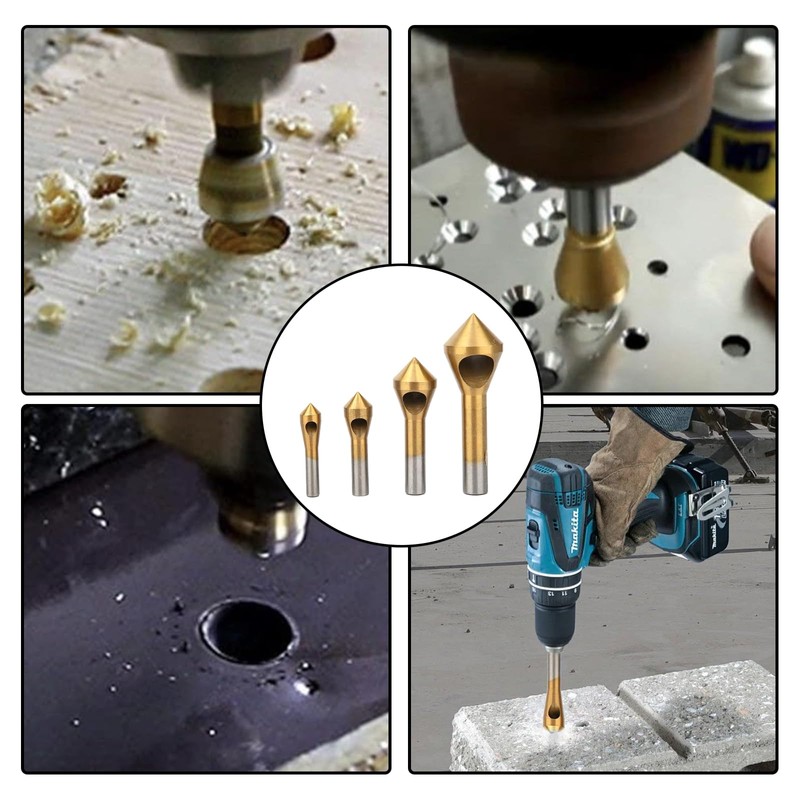 4pcs Countersink Drill Bit Set Deburring Chamfer Drill Bits, Titanium