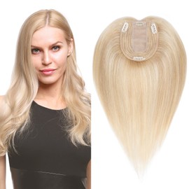 S-noilite Human Hair Toppers for Thinning Hair Women Real Hair Topper Hair Piece Clip in Toupee 100% Remy Real Human Hair 40g（#18/613-1 New Ash Blonde and Bleach Blonde, 12 Inch）