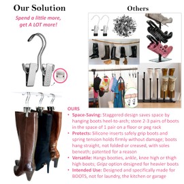Original Boot Hanger - Shoe Storage Space Saver (Set of 3); Boot Hanger, Holder, Clips, Storage (Silver)