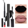 HAOYA 2Pcs Matte Dark Black Lip Liner and Lipstick Makeup