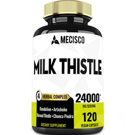 5in1 Milk Thistle Supplement 24000mg - Blended with Dandelion Root, Blessed Thistle, Artichoke & Chanca Piedra - Support Restful Mood, Body Management & Immune System - 120 Vegan Capsules