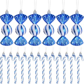 Pack of 18 Candy Canes Christmas Decoration Christmas Baubles Candy Canes Decoration Glitter Christmas Tree Decoration Blue & White Cute Christmas Tree Decoration