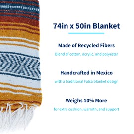 La Montana Mexican Blankets and Throws, 4 Pk, 74"x50" - Made in Mexico, Lightweight Yoga Blanket for Schools, Studios, Outdoors, Camping, Picnic, Decor - Machine Washable, Teal/Terra Cotta/Gold/White