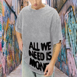Weetiotio Mens Oversized Graphic Tees Streetwear Baggy Shirts Y2k Vintage Acid Wash Cotton Tshirt Harajuku Grunge Shirt Men(Light Gray,L)