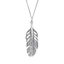 Silverly 925 Sterling Silver Extra Large Feather Necklace - Textured Leaf Design - Solid Silver Long Feather Pendant - Gift for Nature Lovers - Statement Boho Jewellery for Women