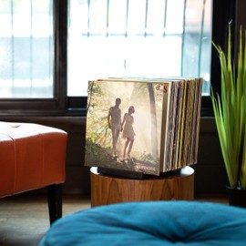 MÖNKE Premium Vinyl Record Holder - a Mid-Century Style Record Holder for Albums, 50-60 LP Capacity - with a Now-Playing Record Display Groove (Black)