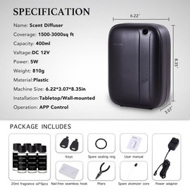 Hotel Waterless Essential Oil Diffuser – Include Top6 Scent Oil - 400ml/2000 Sq Ft - Aromatherapy Scent Diffuser Machine, Oil Diffusers for Home Bedroom, Large Room, spa,Office & Car, Air Diffuser