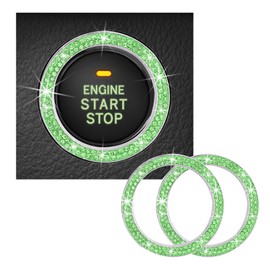 Kewucn 2 PCS Bling Crystal Double Rhinestone Car Engine Start Decoration Ring, Sparkling Push Start Button Sticker, Key Ignition & Knob Ring Decoration, Bling Car Interior Accessory(Light Green)