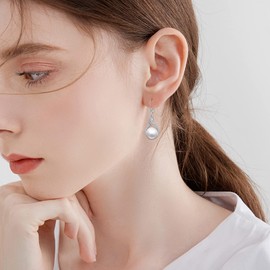 Pearl Drop Earrings for Women 925 Sterling Silver Pearl Dangle Earrings Hypoallergenic Teardrop Pearl Earrings Jewellery Gifts for Ladies Girls
