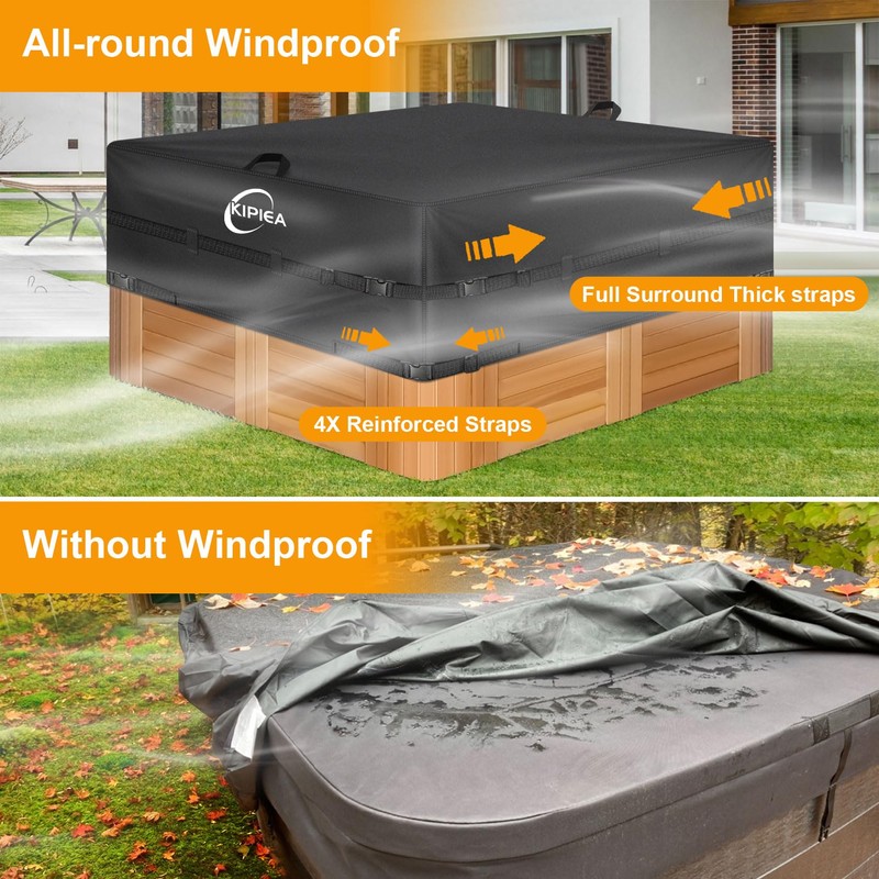Kipiea 600D Outdoor Waterproof Square Hot Tub Cover Protector, Heavy