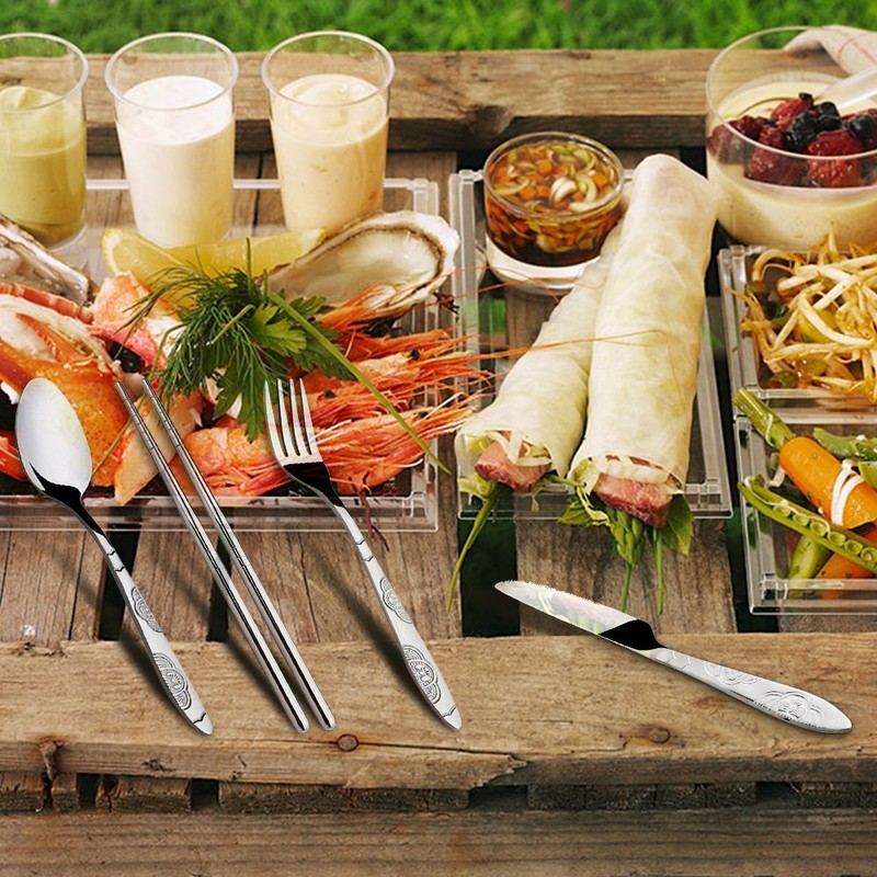 8 Pieces Flatware Sets Knife, Fork, Spoon, Chopsticks, SENHAI 2