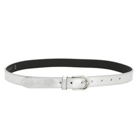 FASHIONGEN - Women genuine Italian leather belt made in France, LUNA - Silver, 75 cm (30 in) / Waist size 28 to 29